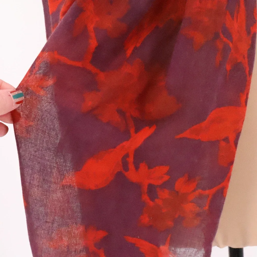 Lands End Floral Bird Print Lightweight Scarf Wrap Shawl Womens Fringe 24x84‎
